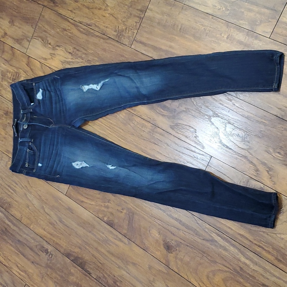 Express Dark Wash Distressed Mid Rise Jean Leggings 0